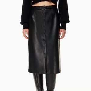 NWT Aritzia Wilfred Manor Vegan Leather Midi Pencil Skirt Black Size 8